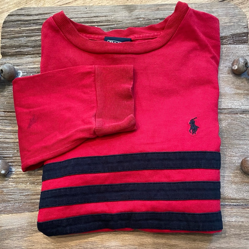 Vintage Polo by Ralph Lauren Boy’s 6 Red W/ Black Stripes‎ Long Sleeve Pullover